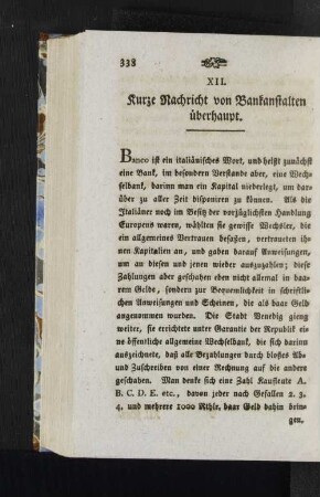 XII. Kurze Nachricht von Bankanstalten überhaupt.