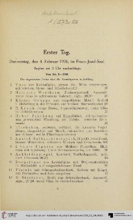 Erster Tag: Donnerstag, den 4. Februar 1926 (Nr. 1-190)