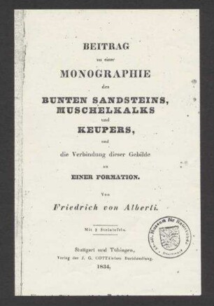 Kopie der Titelseite einer Publikation von Friedrich Alberti