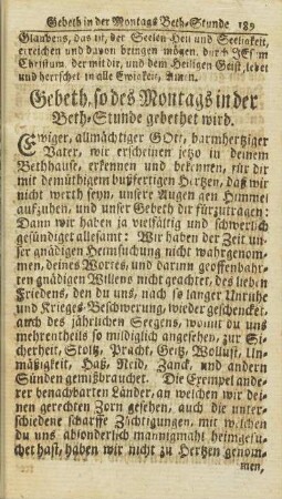 Gebeth, so des Montags in der Beth-Stunde gebethet wird