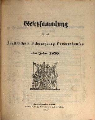 Gesetzsammlung für das Fürstenthum Schwarzburg-Sondershausen. 1850, 1850