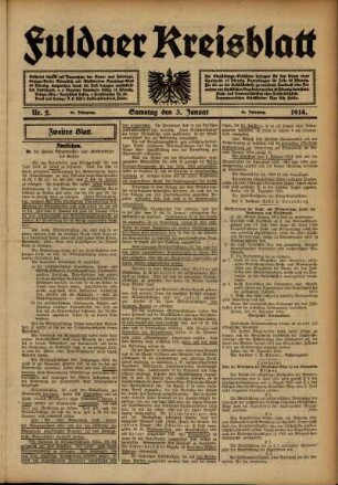 Zweite Ausgabe vom Samstag, den 03. Januar 1914.
