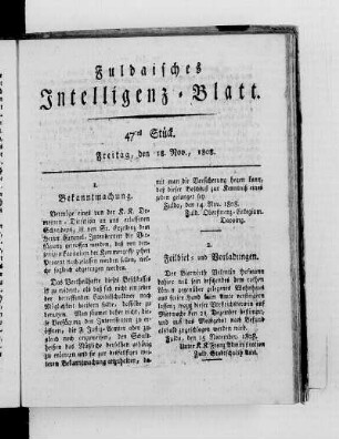 47tes Stück, Ausgabe vom 18. Nov. 1808