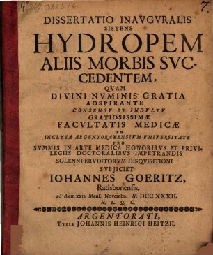Diss. inaug. sistens hydropem, aliis morbis succedentem