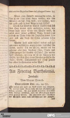 Am Feyertag Bartholomäi