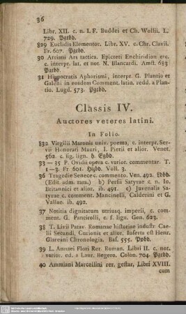 Classis IV. Auctores veteres latini