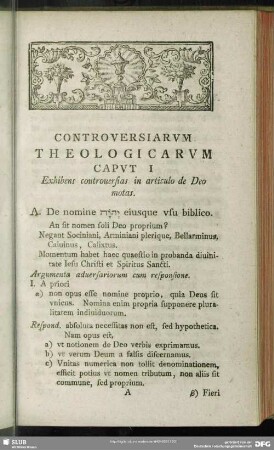 Caput I. Exhibens controversias in articulo de Deo motas