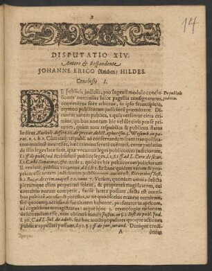 Disputatio XIV. Authore et Respondente Johanne Erico Reichen ...