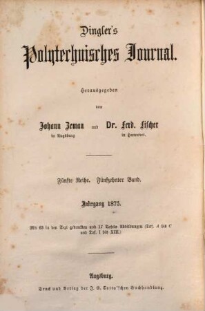 Dingler's polytechnisches Journal, 215. 1875 = 5. Reihe Bd. 15