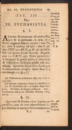 Tit. III. De SS. Eucharistia.