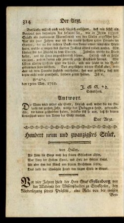 Hundert neun und zwanzigstes Stück