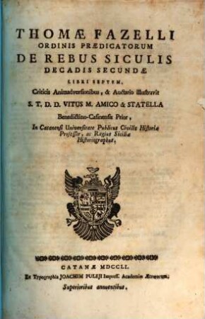 De rebus Siculis : Criticis animadversionibus atque anetario, Decas 2.