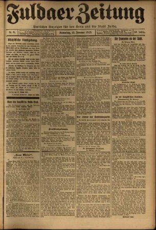 Erste Ausgabe vom Samstag, den 13. Januar 1923.