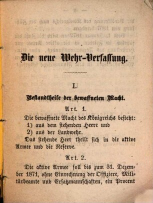 Die neue bayerische Wehr-Verfassung : Angenommen von beiden Kammern des Landtages. Mit Register