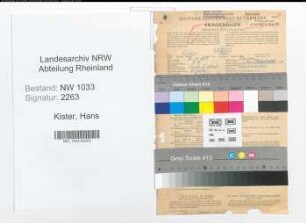 Entnazifizierung Hans Kister , geb. 22.11.1899 (Polizist)