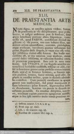 XLII. De praestantia artis medicae