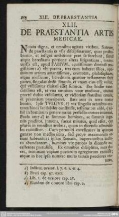 XLII. De praestantia artis medicae