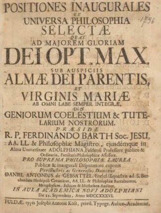 Positiones inaugurales ex universa philosophia selectae ...