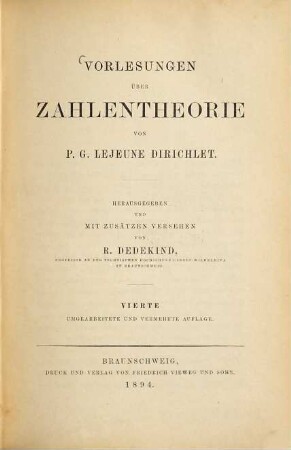 Vorlesungen über Zahlentheorie