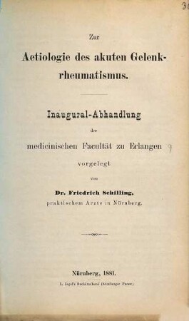 Zur Aetiologie des akuten Gelenkrheumatismus