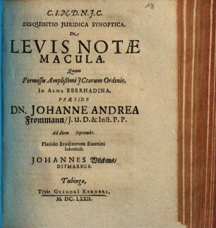 Disquisitio juridica synoptica De levis notae macula