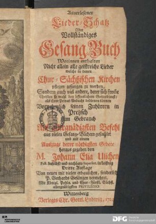 Auserlesener Lieder-Schatz Oder Vollständiges Gesang-Buch