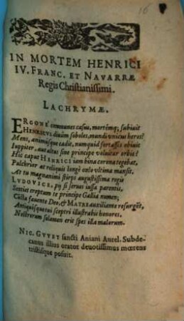 In mortem Henrici IV., Franciae et Navarrae regis christianissimi, lachrymae