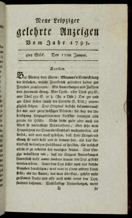 4tes Stück. Den 12ten Januar.