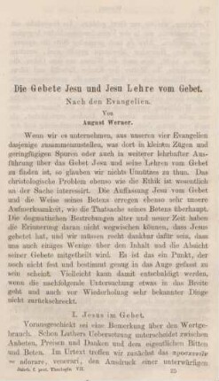 385-413 Die Gebete Jesu und Jesu Lehre vom Gebet : nach den Evangelien