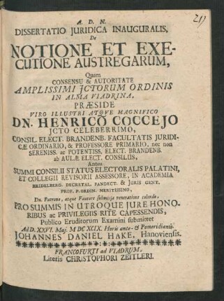 Dissertatio Iuridica Inauguralis, De Notione Et Executione Austregarum