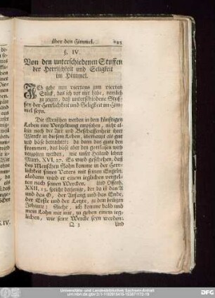 §. IV. Von den unterschiedenen Stuffen der Herrlichkeit und Seligkeit im Himmel.