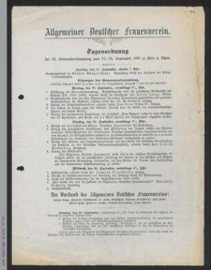 Tagesordnungen der 22. Generalversammlung des ADF 1903 in Köln