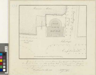 Grundriß des der neuen Actien-Gesellschaft des Platzes bei der Lombards-Brücke von 1849 vig. Contr. Aerar. zugeschriebenen Platzes mit draufstehendem Gebäude, belegen an der Alster am Orde des neuen Jungfernstieges