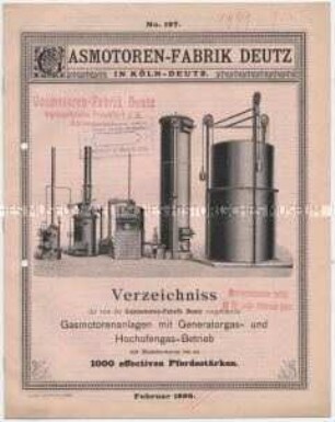 Verzeichnis der von der Gasmotoren-Fabrik Deutz ausgeführten Gasmotorenanlagen mit Generatorgas- und Hochofengasbetrieb
