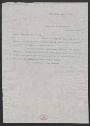 Brief an Ludwig Rottenberg : 20.04.1914