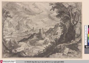 [Landschaft mit einer großen Stadt, im Vordergrund Hirten mit Tieren; Landscape with a Town in the Background; Landschap met een stad op de achtergrond]