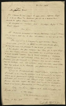52 Briefe, Originale bzw. Abschriften: Diplomatische Korrespondenz der Hauptakteure der Montenegropolitik der Jahre 1857-1861 - BSB Cod.gall. 987(1-5, Teil 2,24. The Henri Delarue - Hyacinthe Hecquard correspondence, 1857-1858 (33 original confidential letters), Nr. 24: May 23, 1858 - BSB Cod.gall. 987(2,24