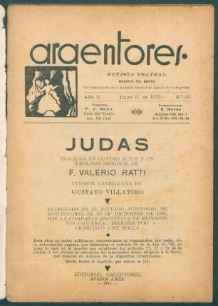 1935006400: Judas : tragedia en cuatro actos y un prólogo