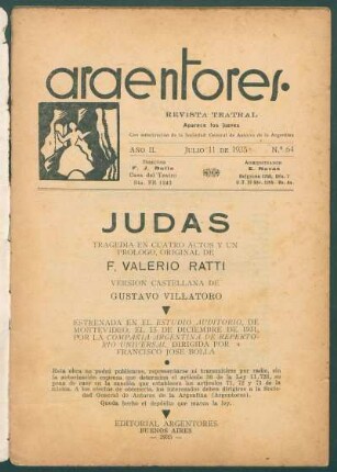 1935006400: Judas : tragedia en cuatro actos y un prólogo