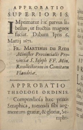 Approbatio Superioris. Approbatio Theolgi Ordinis. [Approbatio Ordinarii.]