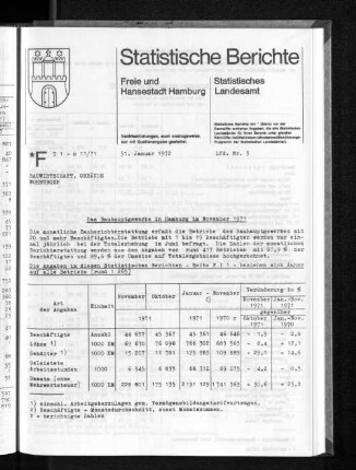 Das Bauhauptgewerbe in Hamburg im November 1971 : Lfd. Nr. 3