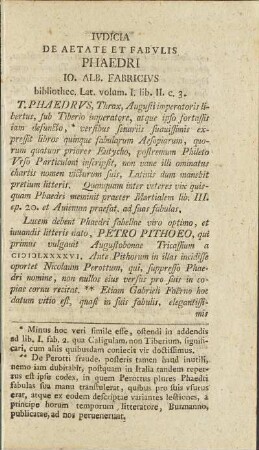 Ivdicia De Aetate Et Fabvlis Phaedri