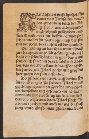 ALs Absolon verfolget het/ sein || vatter von Jerusalem vertri=||ben/