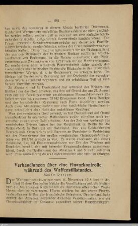Verhandlungen über eine Finanzkontrolle während des Waffenstillstandes