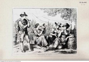 Nuova raccolta di cinquanta costumi de' contorni di Roma compresi diversi fatti di briganti : cominciati l'anno 1819, compiti nel 1822 / disegnati ed incisi all'acqua forte da Bartolomeo Pinelli, Roma : Gio. Scudellari, 1823Ruhende Weinleserinnen; tav.[7] - Stiche aus Nuova raccolta di cinquanta costumi de' contorni di Roma..., Rom 1823