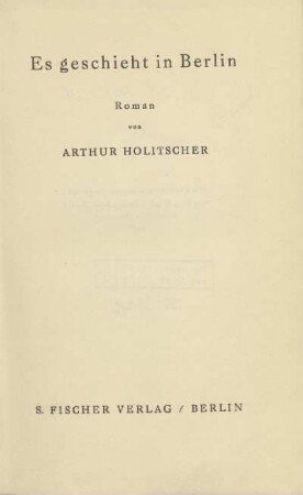 Es geschieht in Berlin : Roman