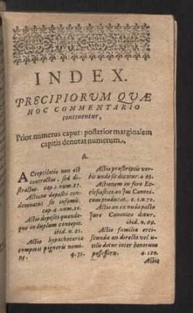 Index. Precipiorum quae hoc commentario continentur.