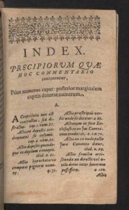 Index. Precipiorum quae hoc commentario continentur.