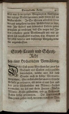 Stroh-Crantz und Schertz-Rede bey einer Hochadelichen Vermählung.