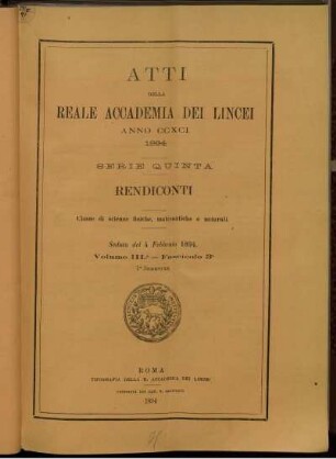 Seduta del 4 Febbraio 1894. Volume III. - Fascicolo 3.